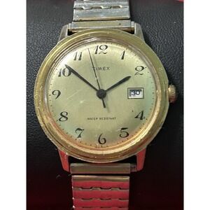 Vintage Men's 1970's Timex 35mm - Gold Tone Manual Date Time Wind Rare Working